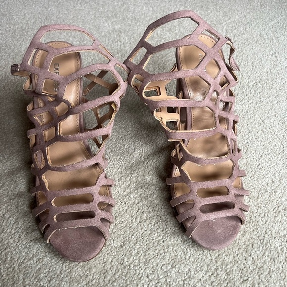Express Mauve Pink Suede Strappy High Heels - Picture 1 of 15